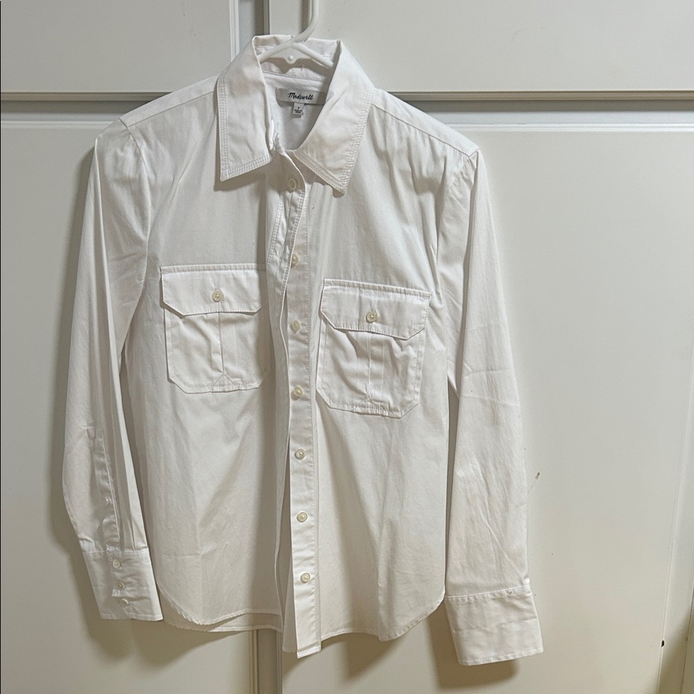 Madewell Women's White Button Cotton Camp Down Shirt 2